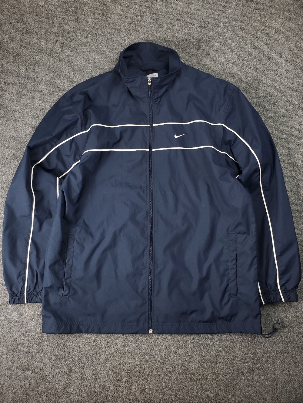 Vintage Y2K Nike Windbreaker Jacket Mens Large Warm Up Center Swoosh Navy Blue